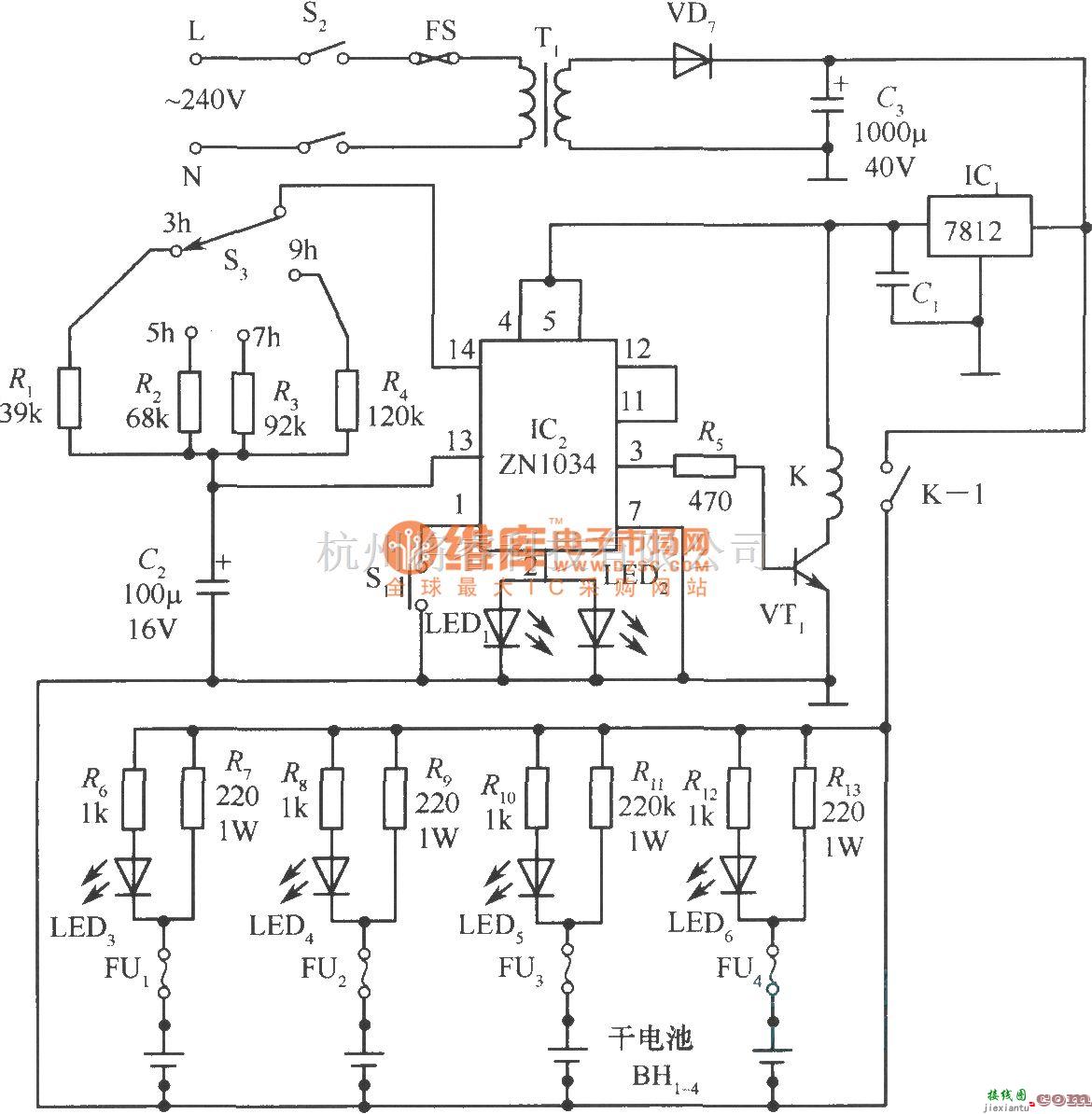 充电电路中的干电池充电器电路图  第1张