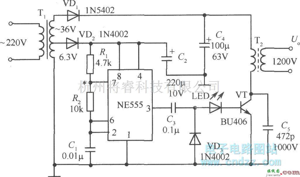 充电电路中的霓虹灯高压电源电路  第1张