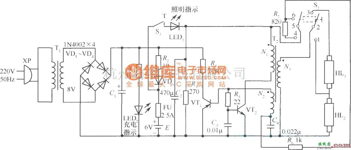 充电电路中的高效应急灯电源电路  第1张