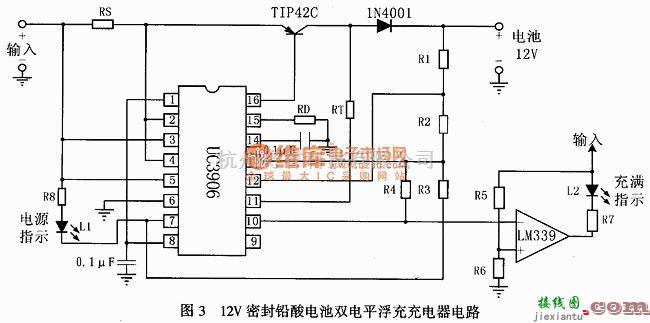 充电电路中的12v密封铅酸电池双电平浮充充电器电路  第1张