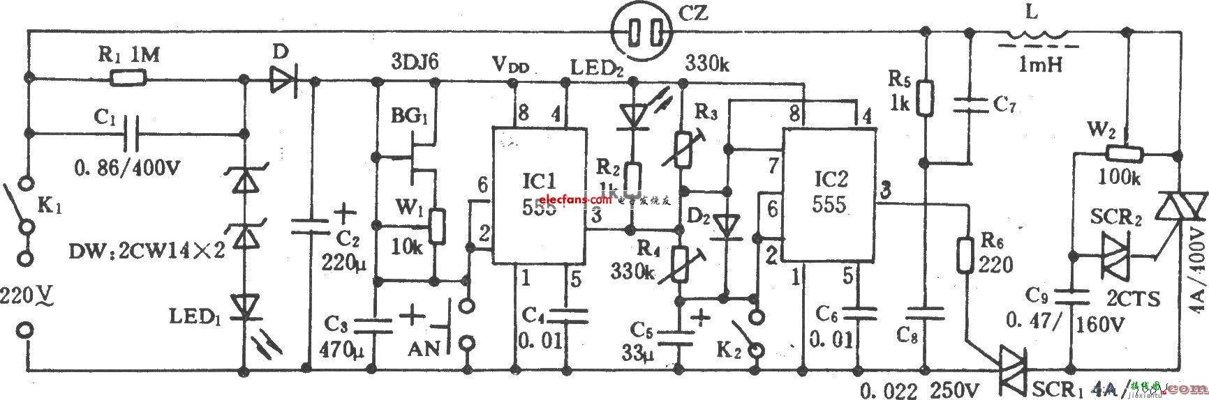 多功能电风扇定时控制电路图讲解  第1张