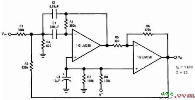 二路通用运算放大器LM358组成的24个经典电路  第10张