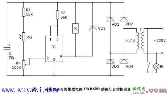 采用功率开关的路灯自动控制器电路图  第1张