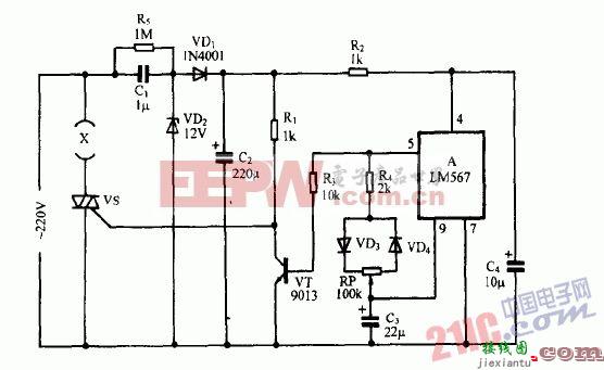 巧用LM567作电热器件调温节电器电路图  第1张