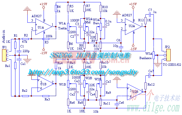 用AD827/OPA2604/NE5532制作的负反馈高中低音调电路  第1张