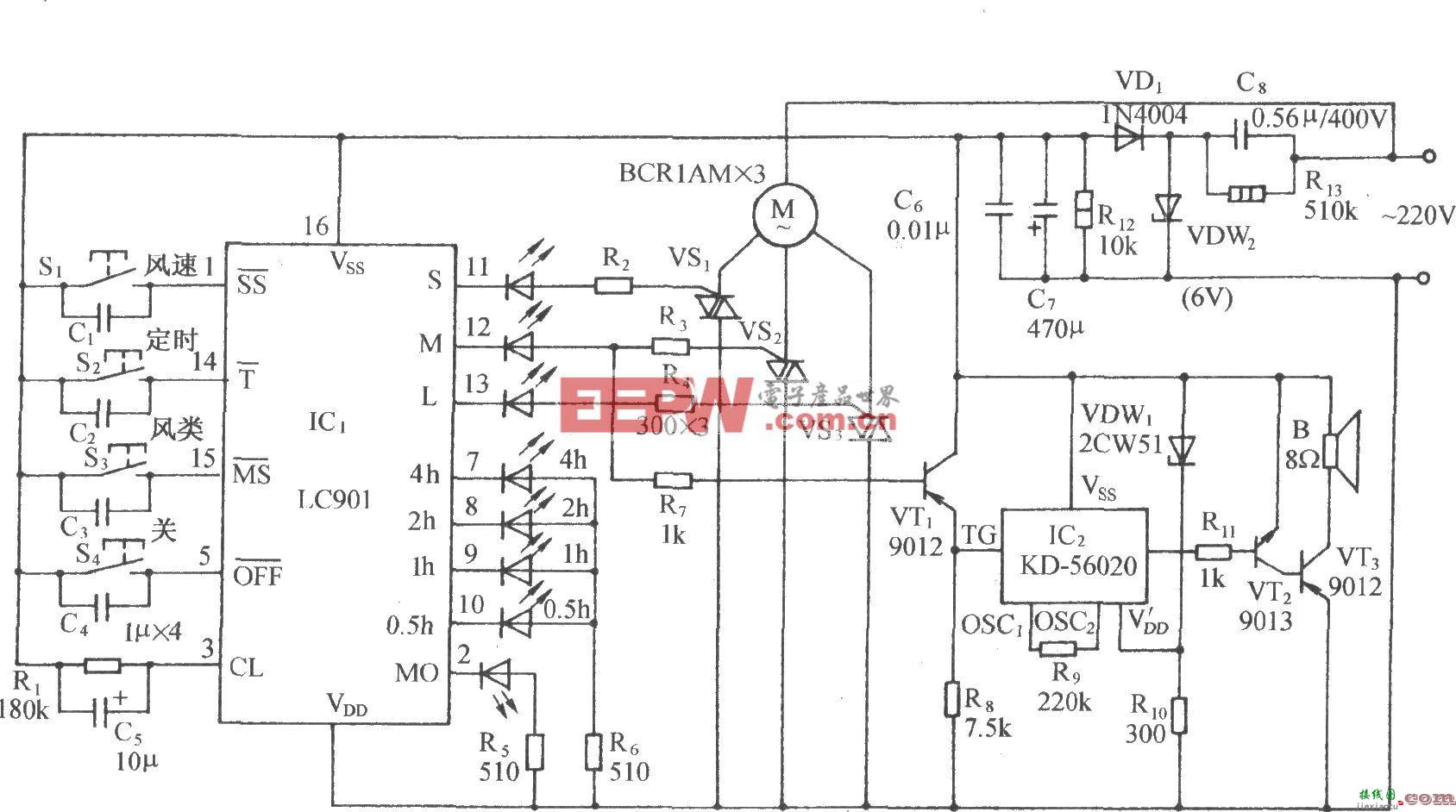 用LC901的多功能电风扇伴蛙鸣声控制电路  第1张