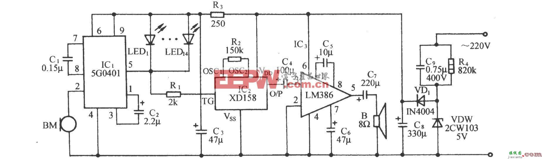 5G0401声控同步闪光伴迪斯科鼓点乐电路  第1张