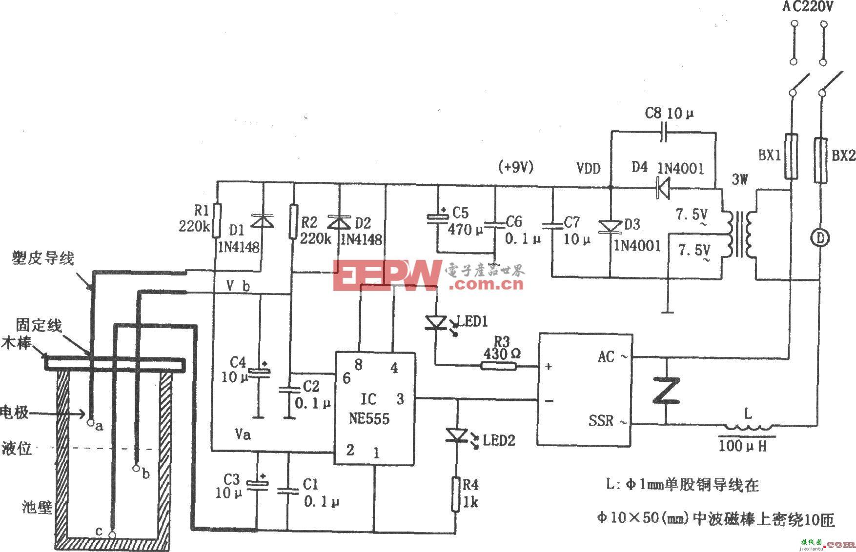 NE555构成的农用液位自动控制电路  第1张