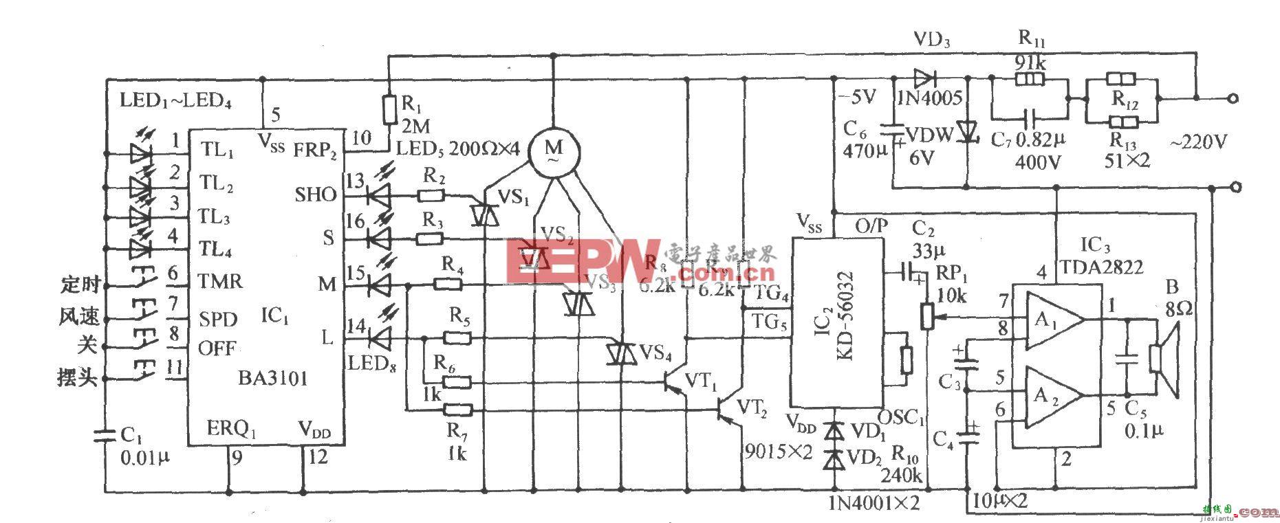 用BA3101的多功能电风扇控制电路  第1张