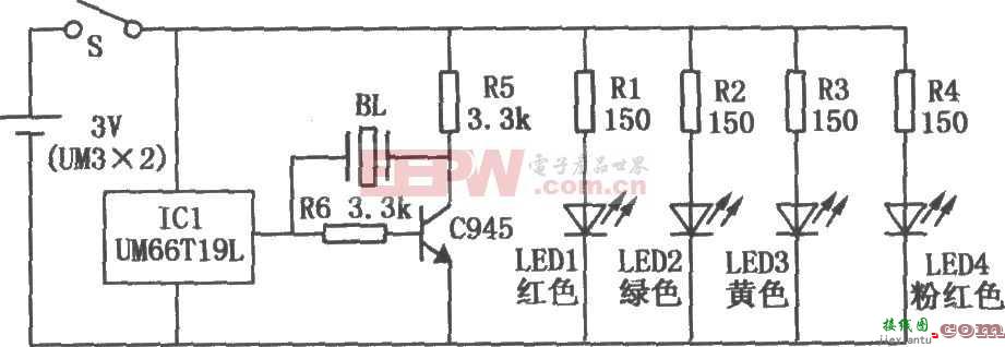 闪光音乐陀螺电路图  第1张