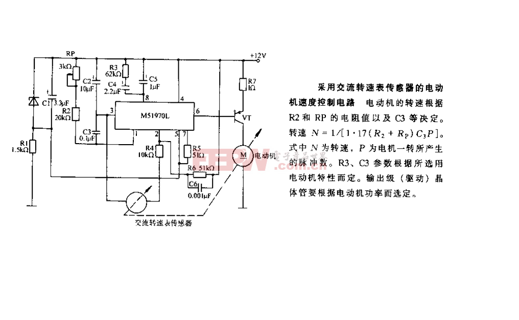 采用交流转速表传感哭的电动机速度控制电路  第1张