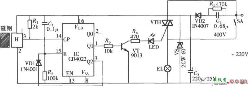 基于CD4022设计的自动照明开关电路  第1张