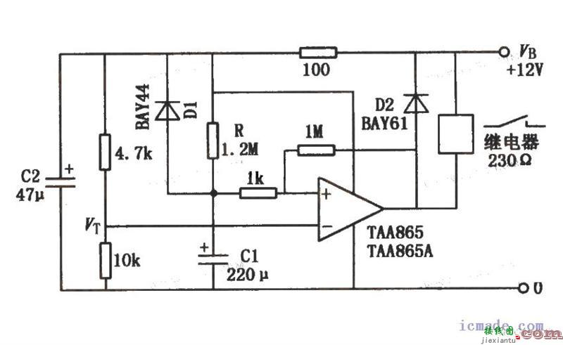 运算放大器组成的继电器延时释放电路  第1张