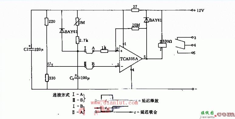 构成继电器延迟吸合的电路图  第1张