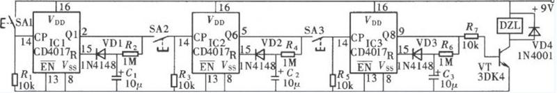 CD4017组成的时控式密码锁原理图  第1张