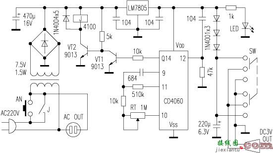 基于CD4060的定时关断的交流电源适配器电路  第1张