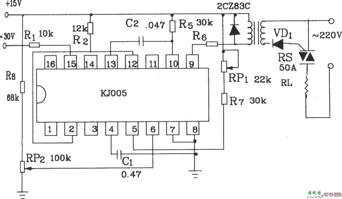 可控硅移相触发器KJ005外电路接线图  第3张