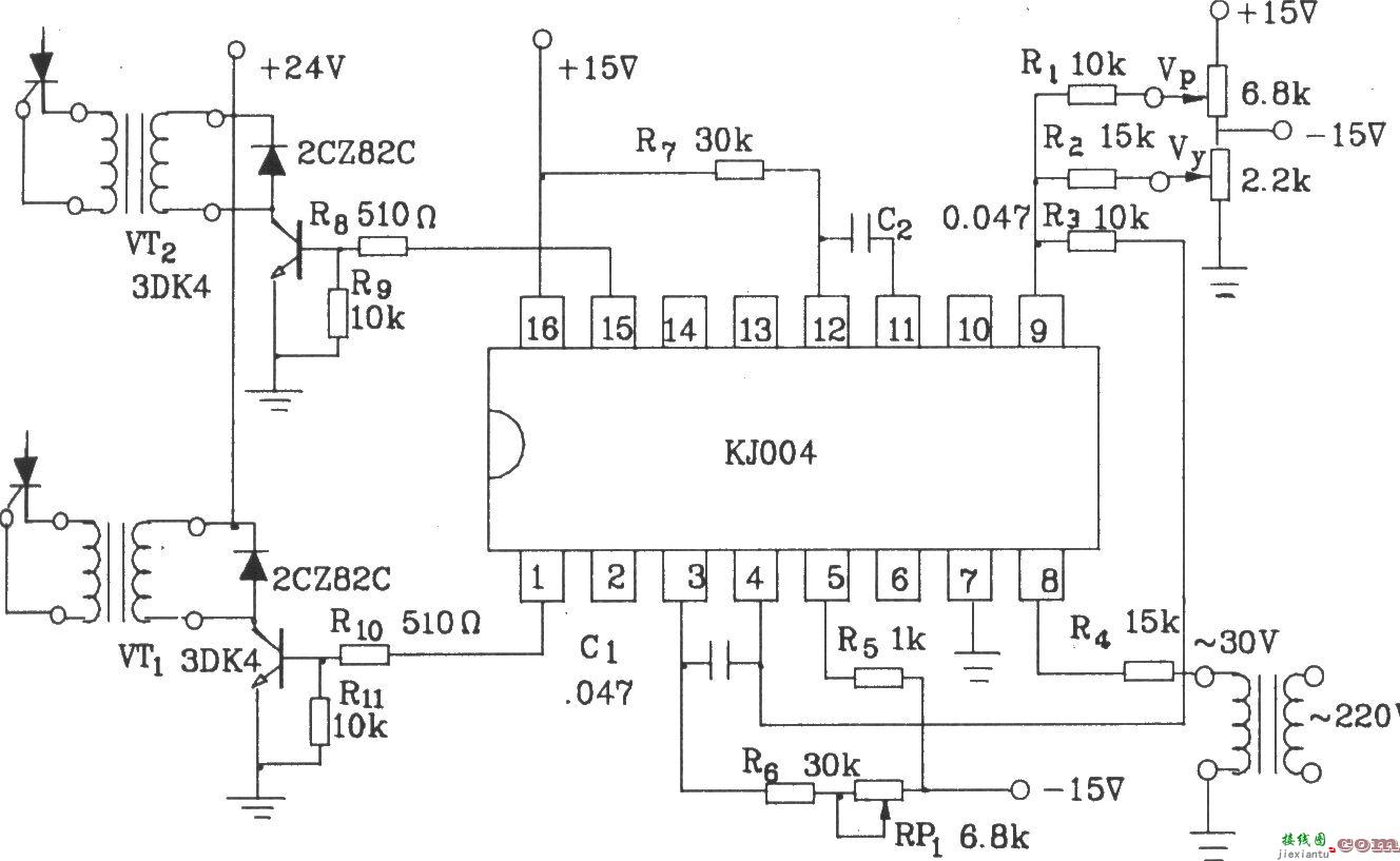 可控硅移相触发器KJ004的典型应用电路图  第3张