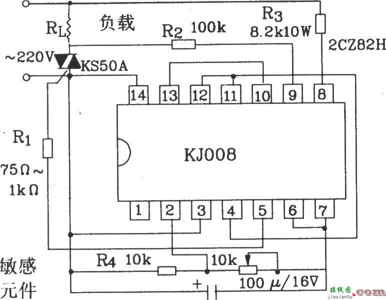 可控硅过零触发器KJ008作为零电流触发应用电路图  第1张