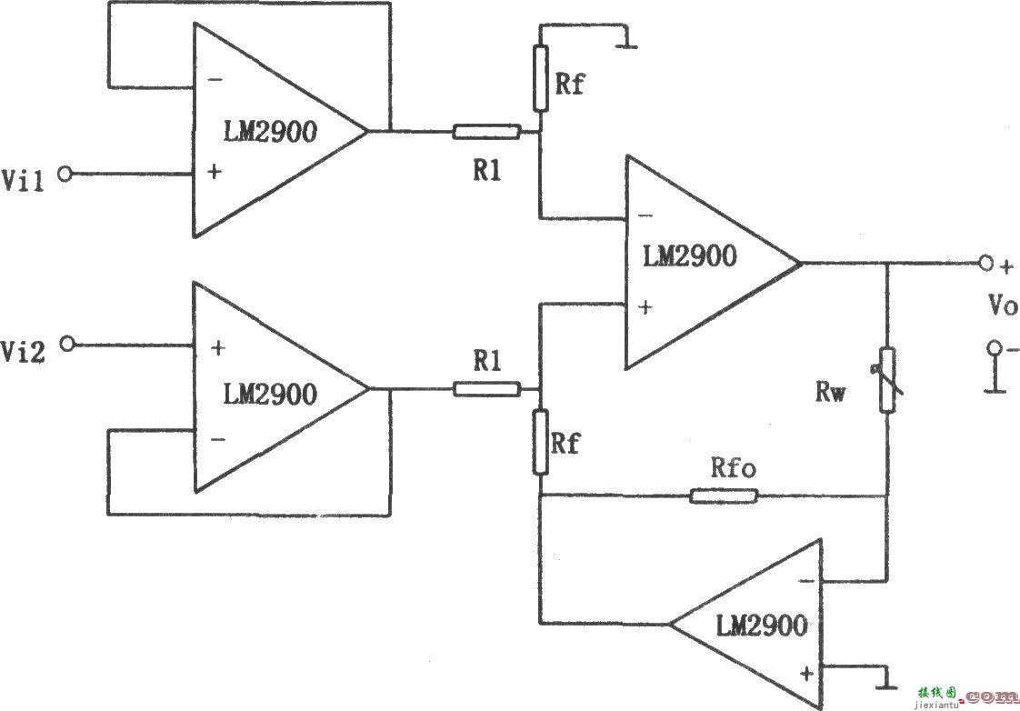 LM2900构成的增益可线性调节的减法电路  第1张