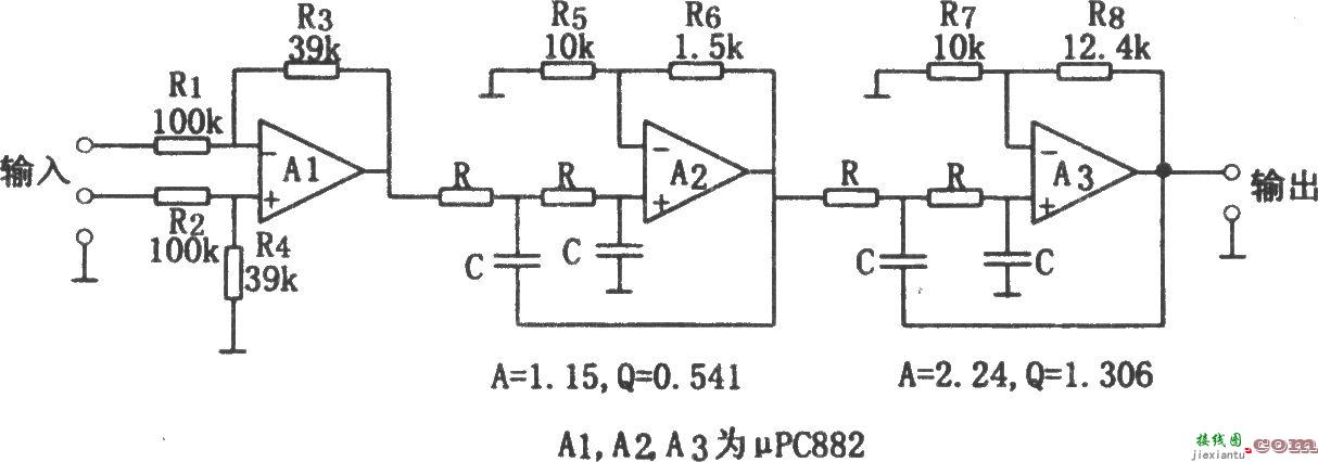 用相同参数构成的每倍频程24dB低通滤波器(μPC882)  第1张