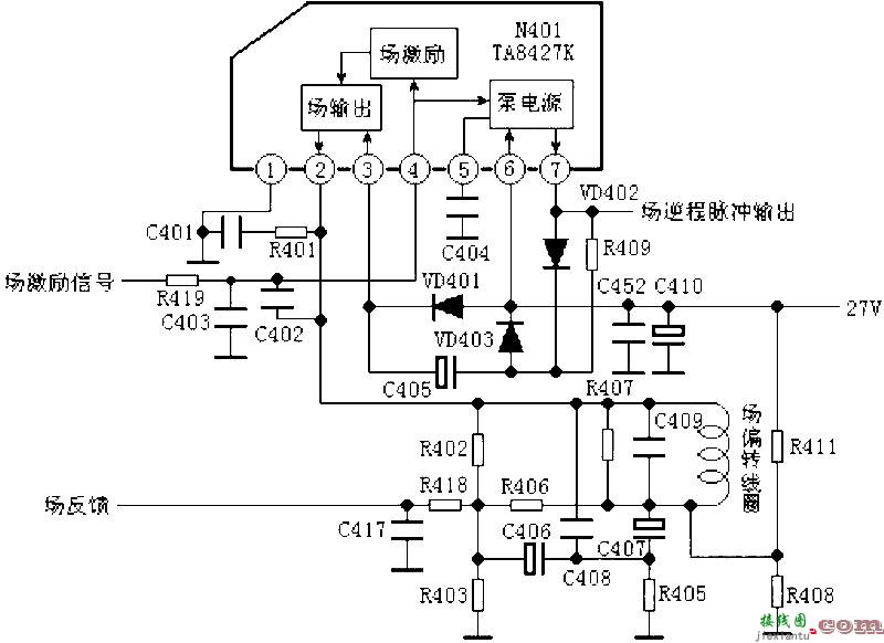 场输出电路:TA8427  第1张