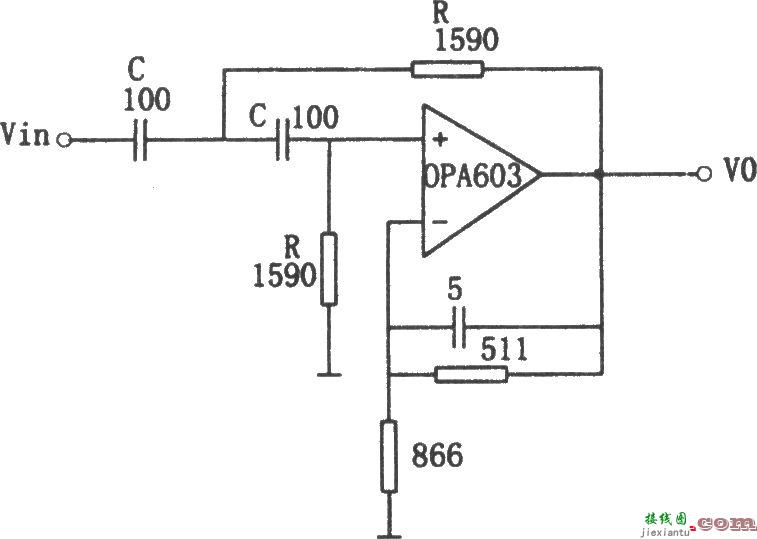 OPA603构成的1MHz高通滤波器  第1张