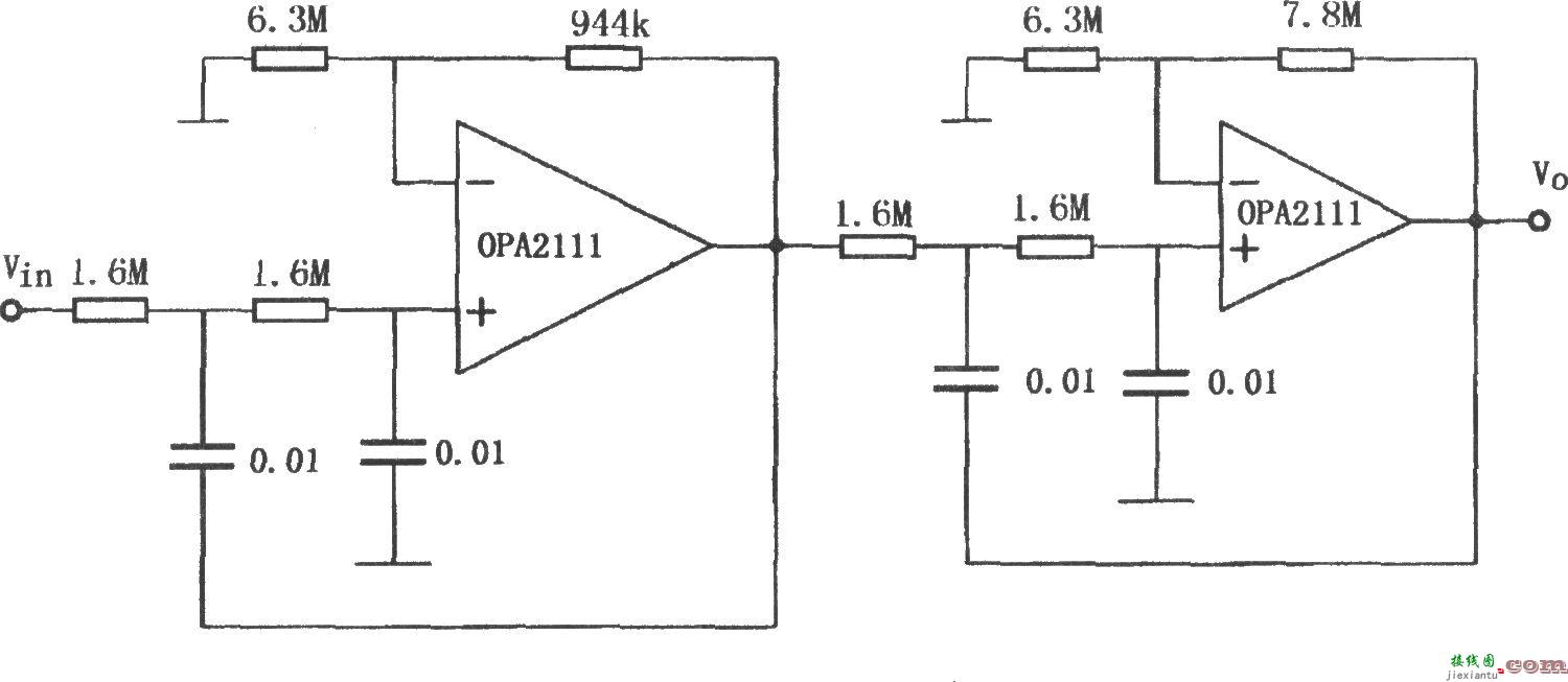 OPA2111构成的10Hz四阶巴特沃斯低通滤波器  第1张