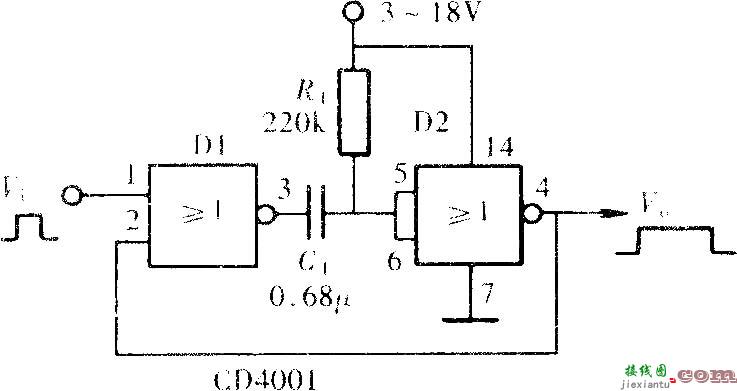 用门电路组成的单稳态触发器  第1张