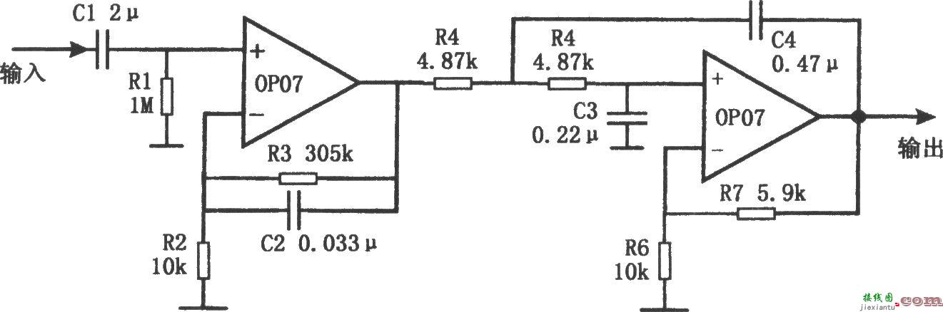 带宽0.1～10Hz的滤波器(OP07)  第1张