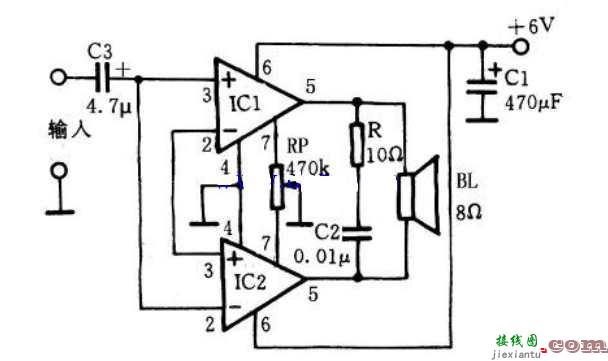 LM386简易OCL功放电路原理图  第1张