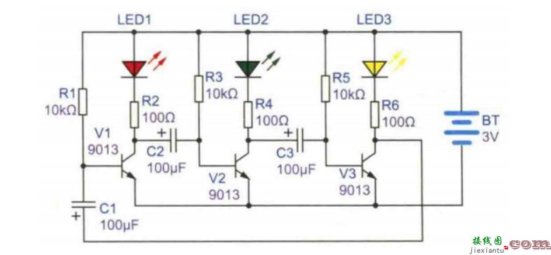 LED循环闪光电路原理  第1张