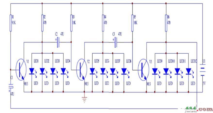 LED循环闪光电路原理  第2张