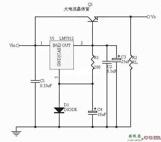 7812三端稳压器扩流电路图  第1张