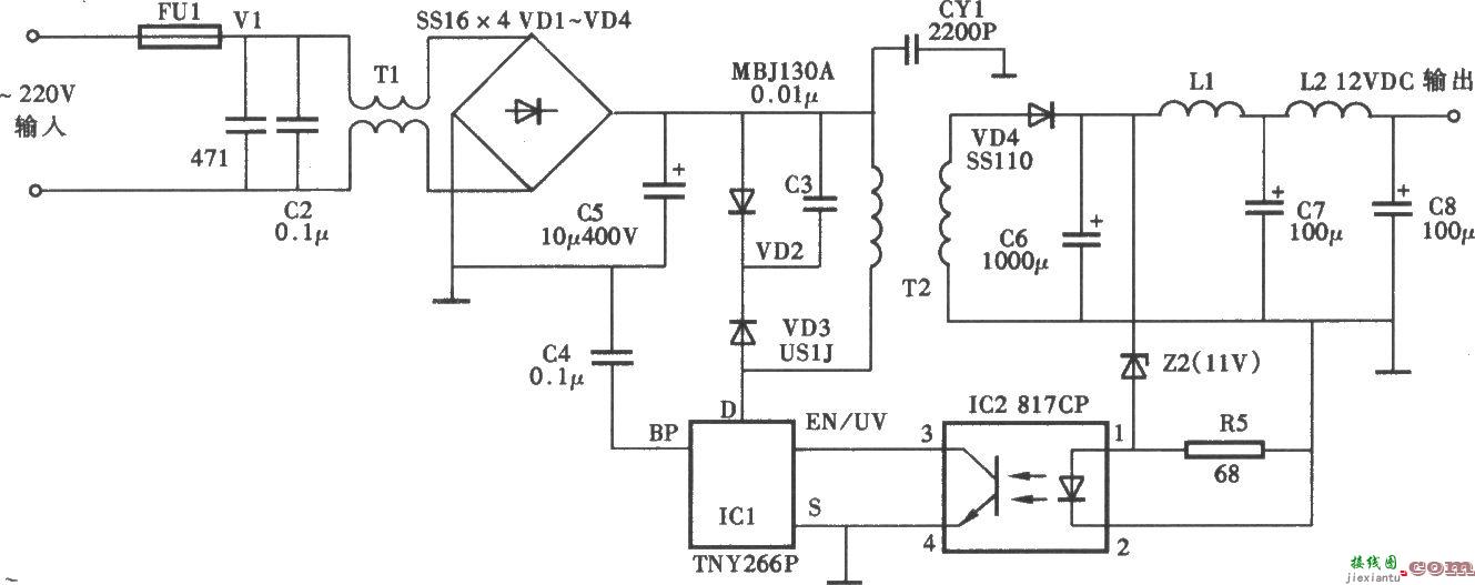 6W 12VDC电源适配器电路  第1张