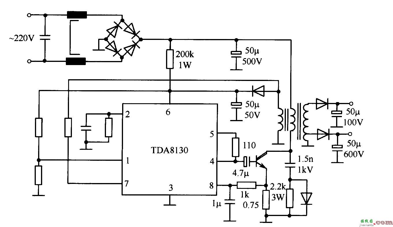 TDA8130典型应用电路（开关稳压电源）  第1张