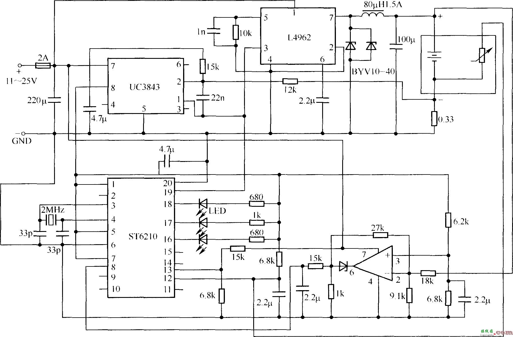 由ST6210构成的电池充电器电路  第1张