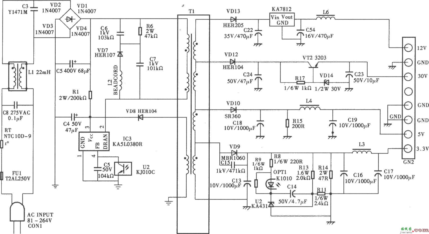 清华同方DVB-C2000型数字有线电视机顶盒电源电路  第1张