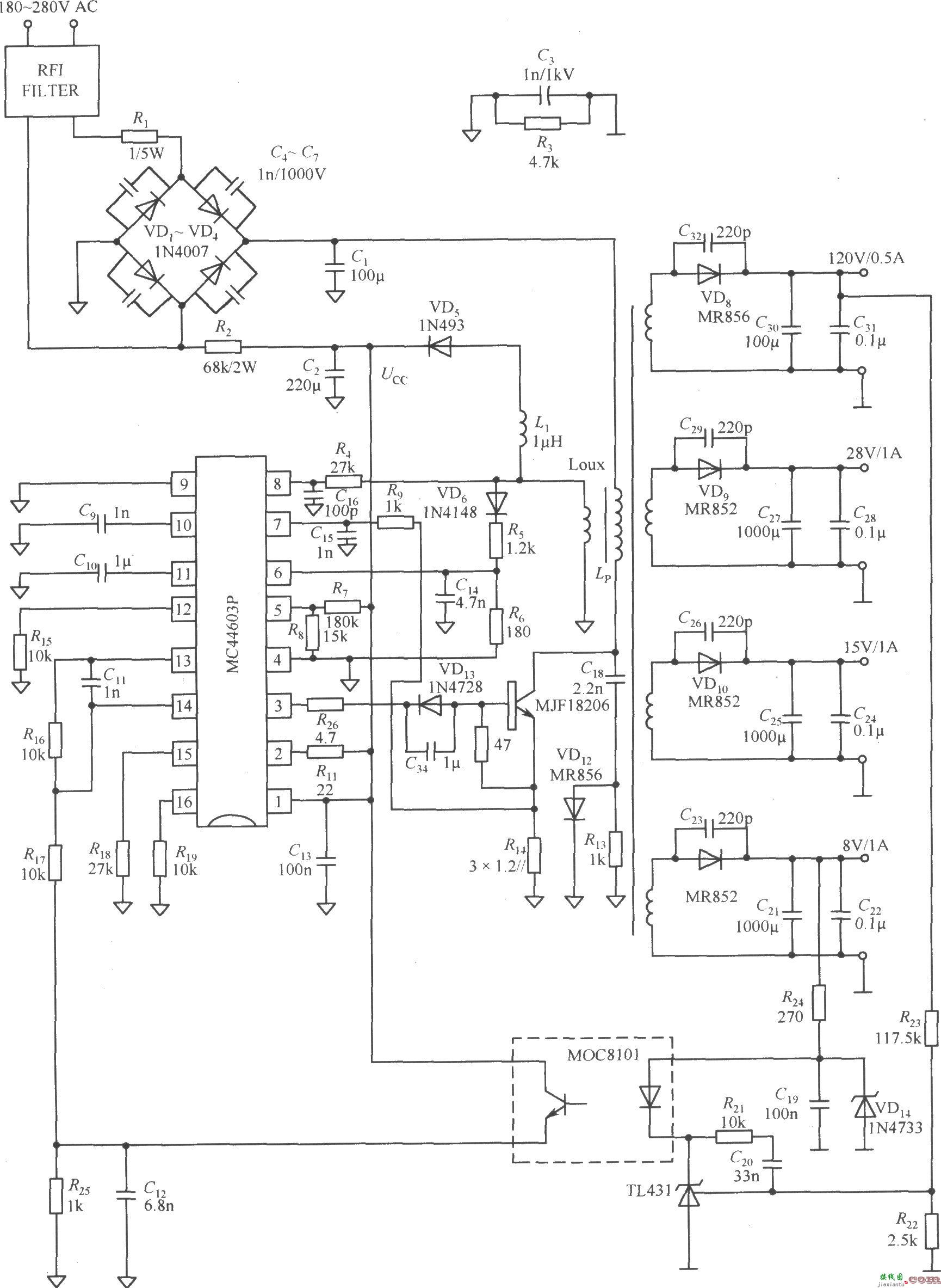 由MC44603P构成的四输出电源电路  第1张