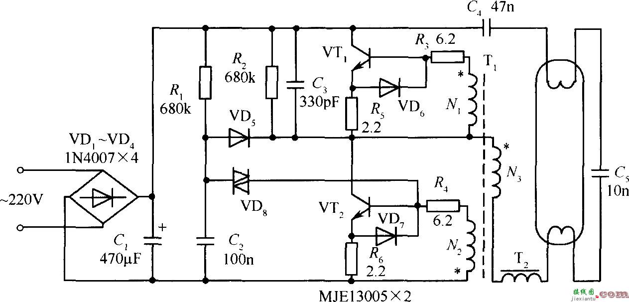 实用电子镇流器电路  第1张