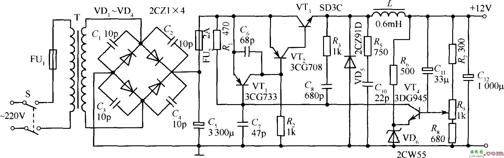 晶体管开关稳压电源应用电路实例  第1张