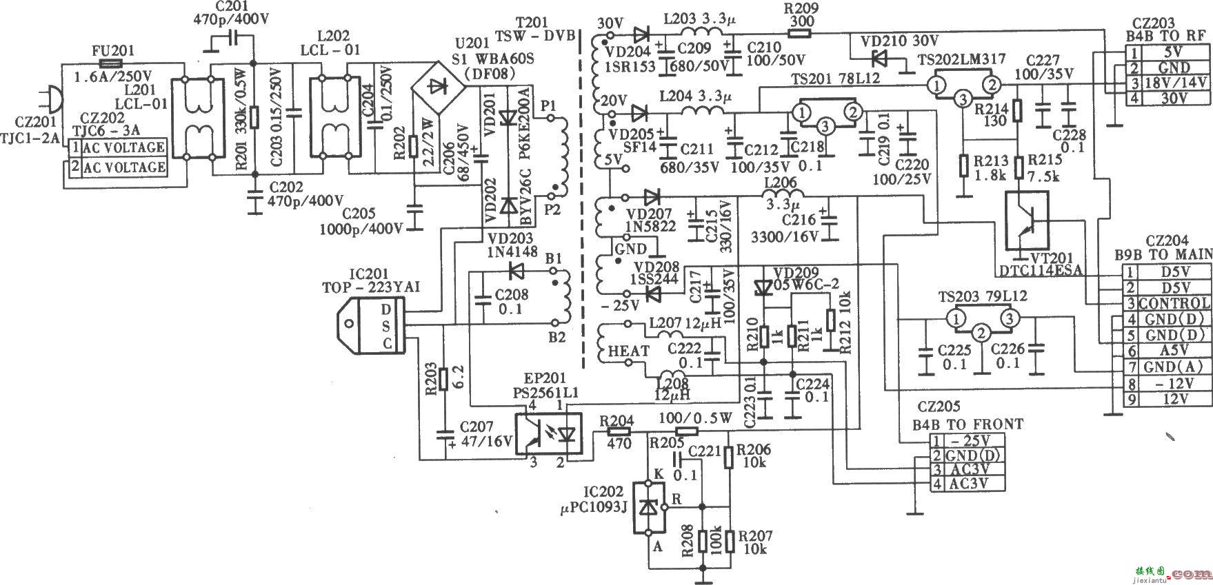 锦电JBS-627/JBS-627型数字卫星电视接收机电源电路  第1张