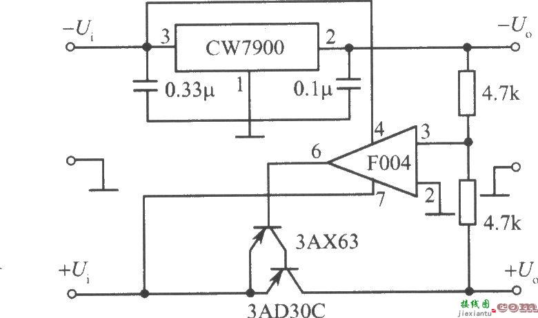 CW7900构成的跟踪式集成稳压电源电路(正电压跟踪负电压)  第1张