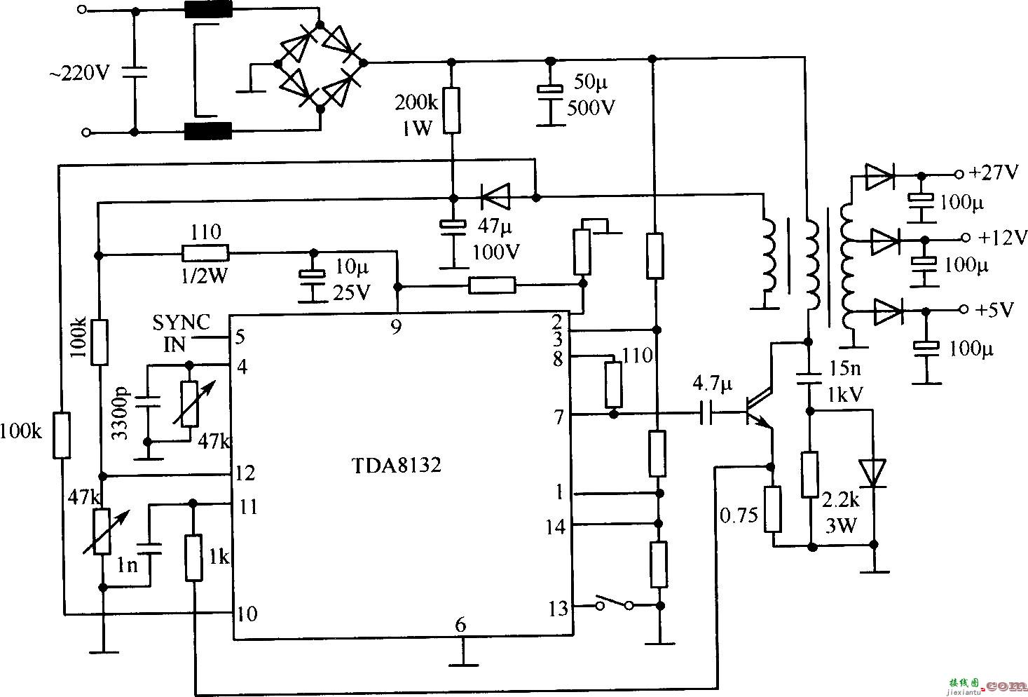 TDA8132基本应用电路（开关稳压电源）  第1张