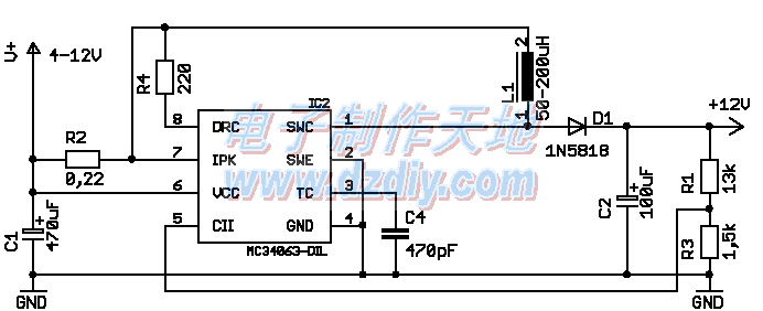 MC34063典型的升压电路图  第1张