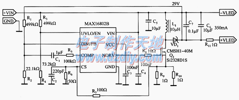 MAX16802典型LED驱动电路  第1张