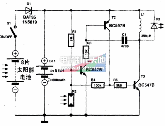 庭院太阳能LED照明灯电路  第1张