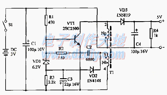 低压碱性电池供电的手机应急充电器  第1张