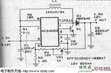 MC34063 5V-12V大电流升压电路  第1张