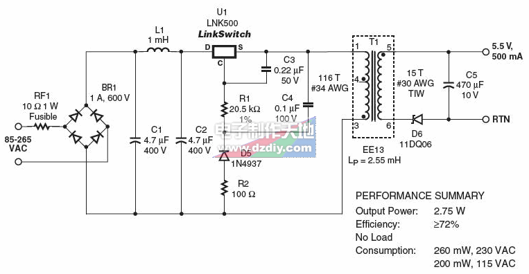 LNK500充电器电源，输出5.5V500毫安  第1张